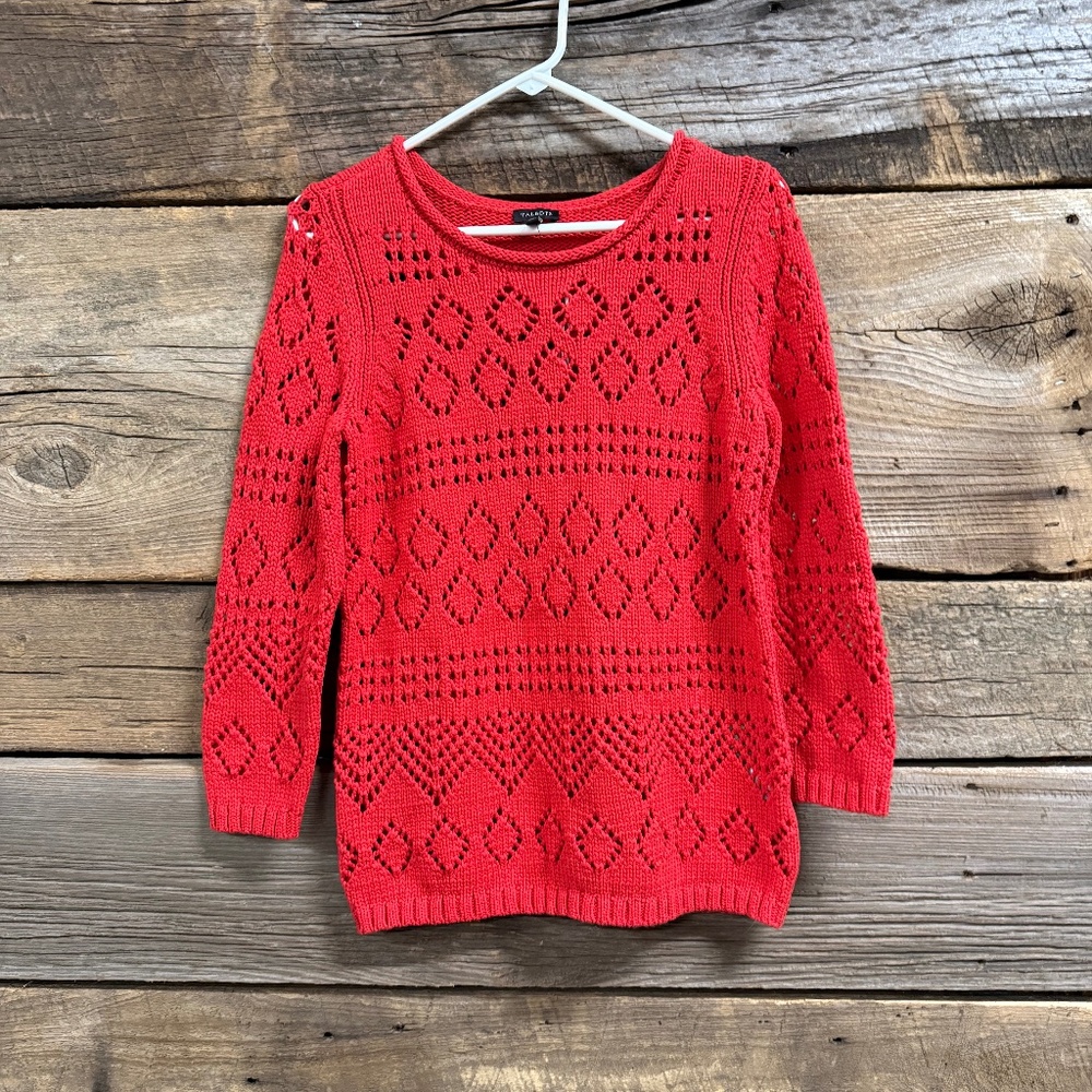 NWT Talbots pointelle knit sweater, crewneck, 3/4 sleeves, red, small